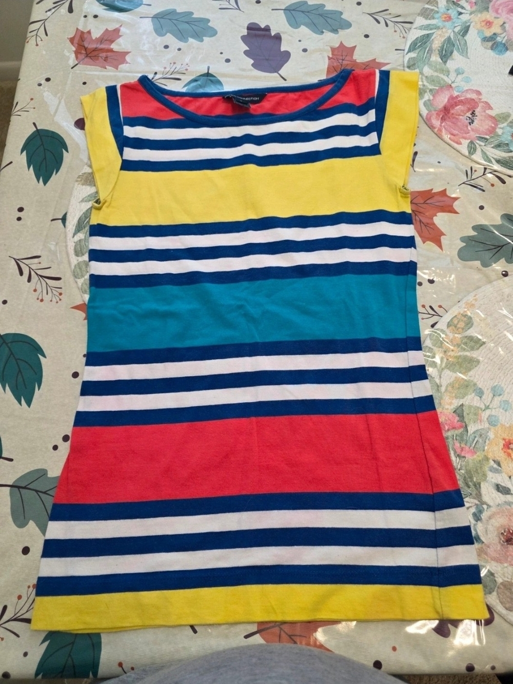 French Connection Striped Midi Dress in Yellow, Blue, Teal & Pink